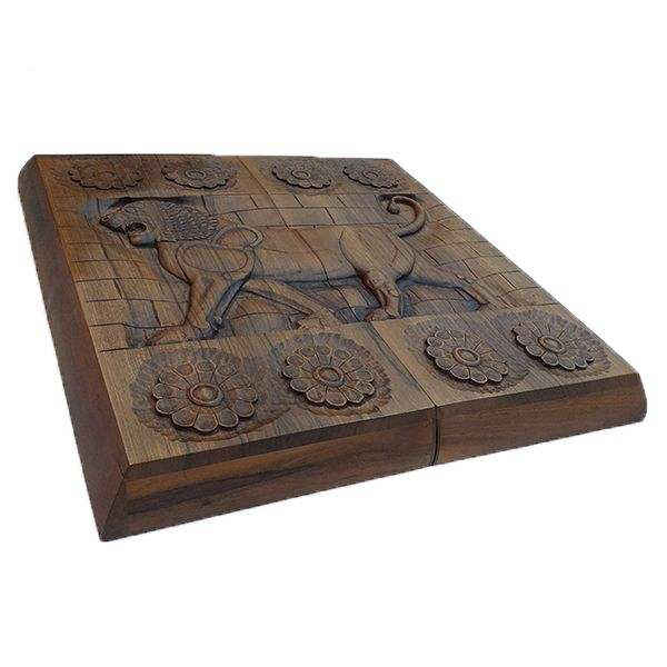 لوحة لعبة الطاولة من الخشب المنحوت باليد مع التراث الإيراني – الأسد