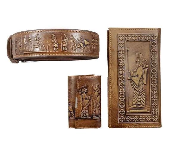 مجموعة هدايا محفظة حرفية إيرانية ثمينة، سلاسل مفاتيح وحامل بطاقات