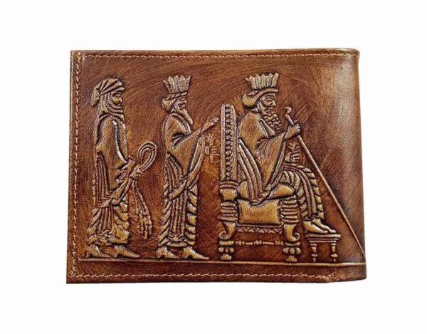 محفظة جلد إيرانية ثنائية الطي للرجال بتصميم عرش الأخمينيين