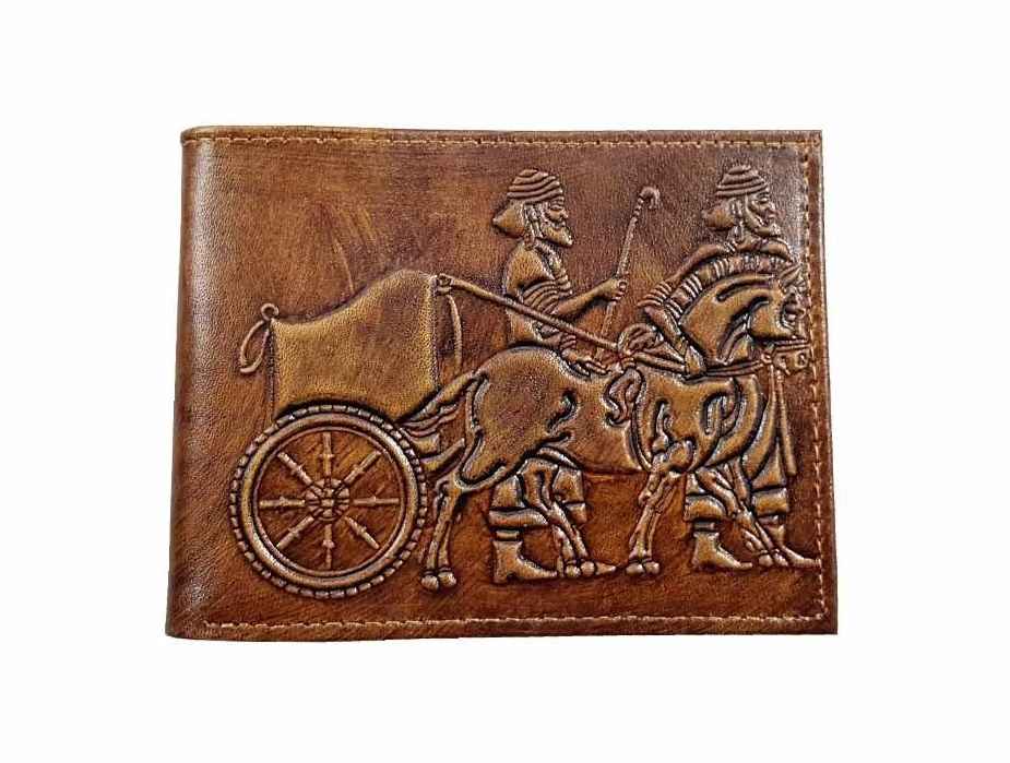 محفظة جلد إيرانية ثنائية الطي للرجال بتصميم عرش الأخمينيين