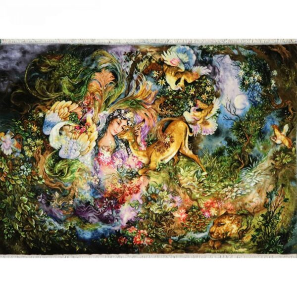 سجادة حائط إيرانية مصنوعة يدوياً من تبريز تصوّر فسيفساء دائرة هستی