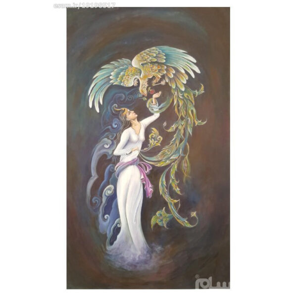 الرسم التصويري منمنمة فارسية الأصلي: أكريليك على الكرتون - الفتاة والفينيق