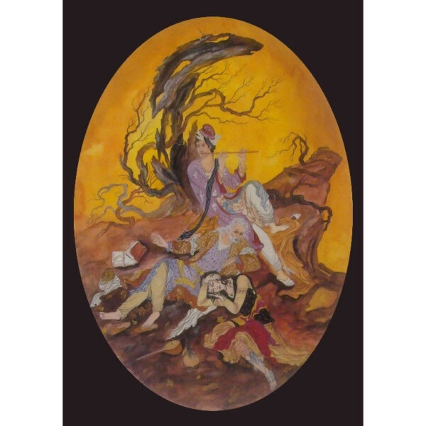 الرسم التصويري منمنمة فارسية الأصلي: ألوان مائية وغواش - آلة ني