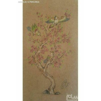 الرسم التصويري منمنمة فارسية الأصلي: غواش وألوان مائية – الشجرة والطيور