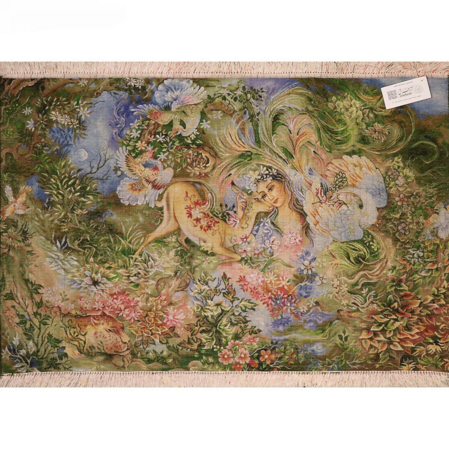 سجادة حائط إيرانية مصنوعة يدوياً من تبريز تصوّر فسيفساء دائرة هستی