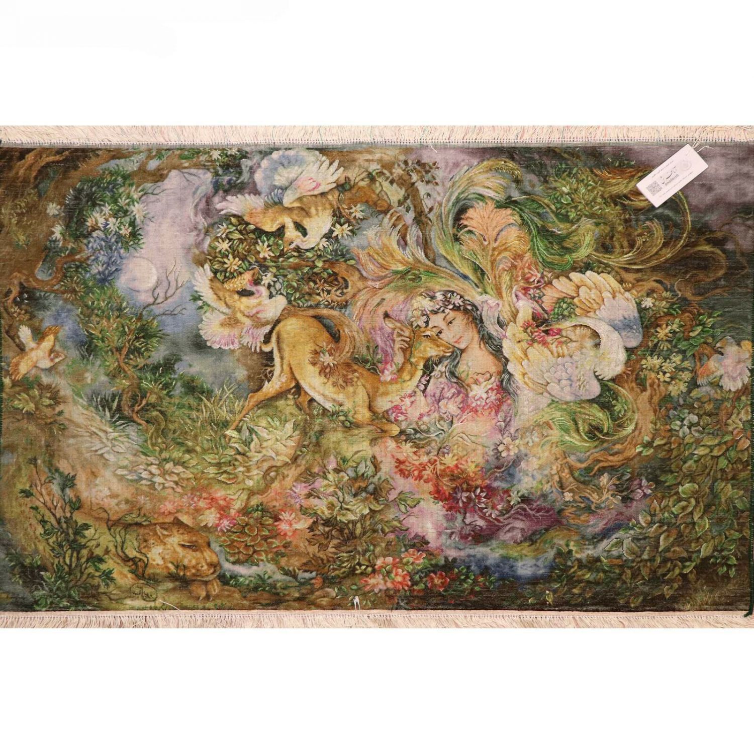 سجادة حائط إيرانية مصنوعة يدوياً من تبريز تصوّر فسيفساء دائرة هستی