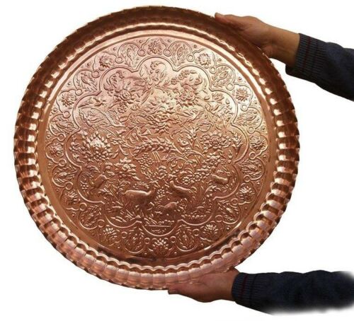 صينية تقديم نحاسية إيرانية مطروقة تقليدياً 56 سم
