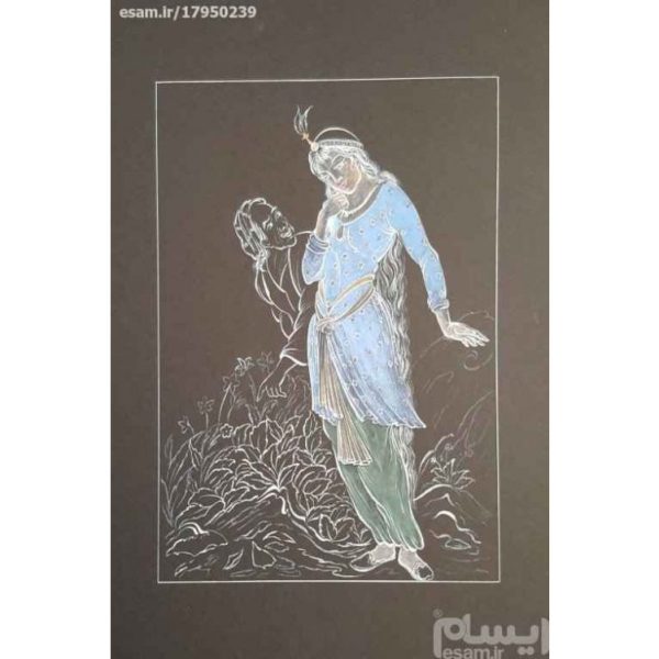 الرسم التصويري منمنمة فارسية الأصلي: غواش وألوان مائية - الفتاة والرجل العجوز