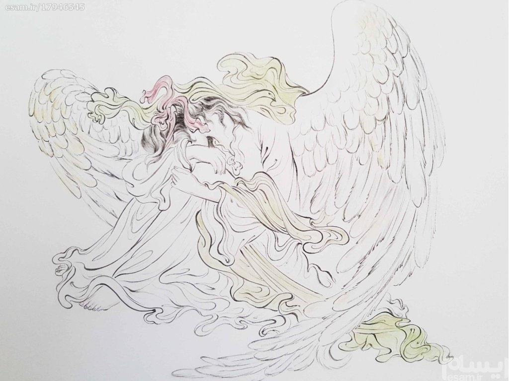 الرسم التصويري منمنمة فارسية الأصلي: ألوان مائية – الملاك ذو القلب المكسور