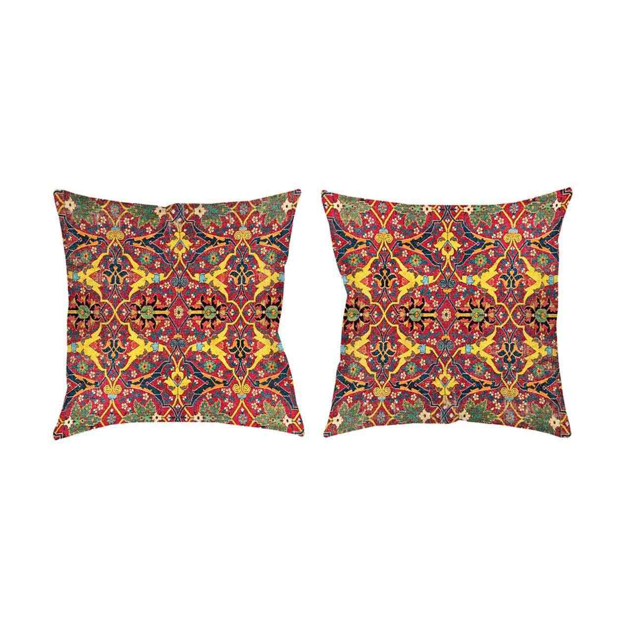 مقعد قدم من الفيلفت التقليدي مع طقم من وسادتين مستوحى من الفن الإيراني