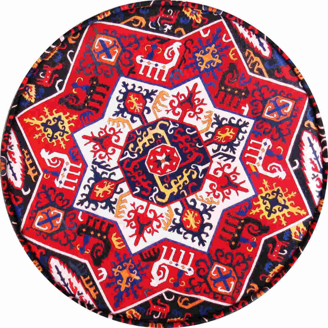 مقعد قدم دائري تقليدي من المخمل مستوحى من الفن الإيراني – دائري