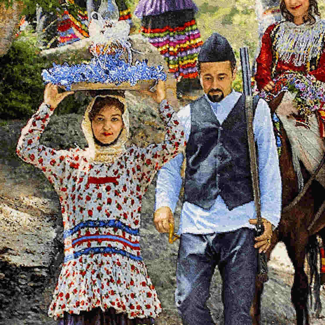 سجادة إيرانية تصويرية محبوكة يدويًا من تبريز تصور جهاز