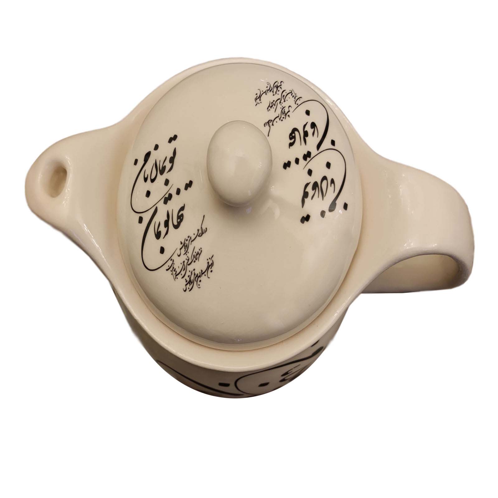 إبريق شاي خزفي زخرفي مع خط شعري إيراني