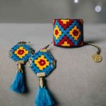 مجموعة سوار وأقراط مطرزة إيرانية سماء زرقاء