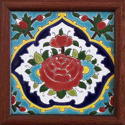 بلاط إيراني مزخرف بإطار – زهرة