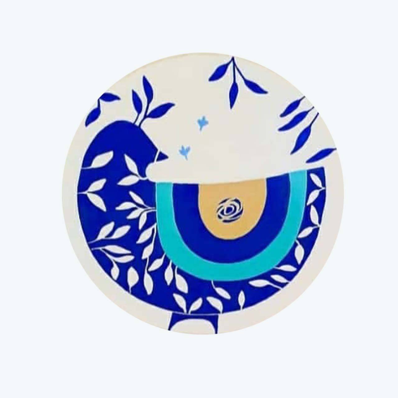 طبق فخار مزخرف مرسوم يدوياً بعين وطائر