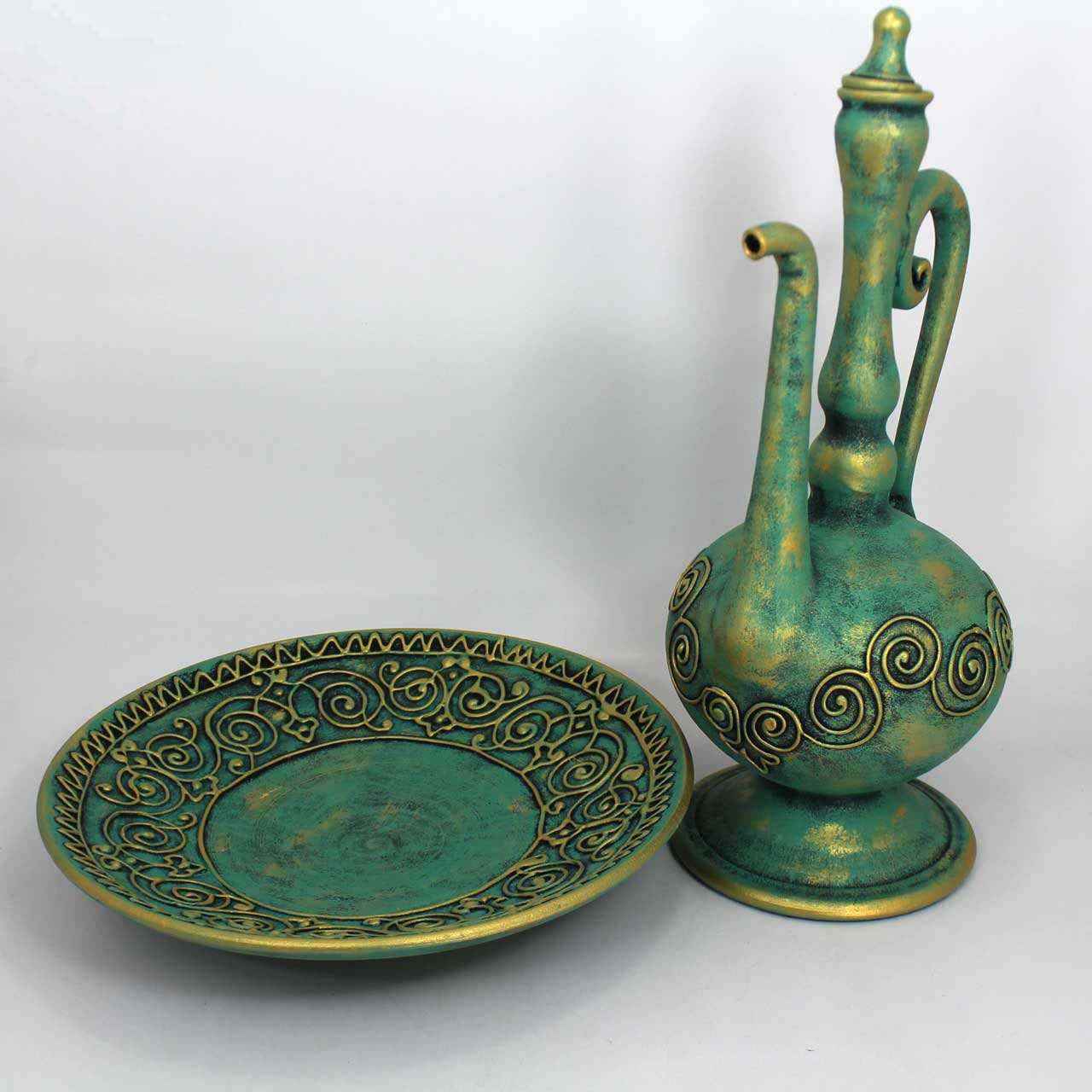 رشاش ماء ورد فخاري زينة مع طبق