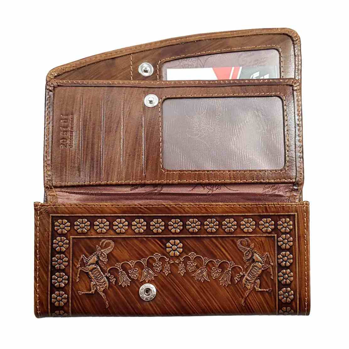 محفظة جلد إيرانية طويلة للنساء بتصميم الأخمينيين