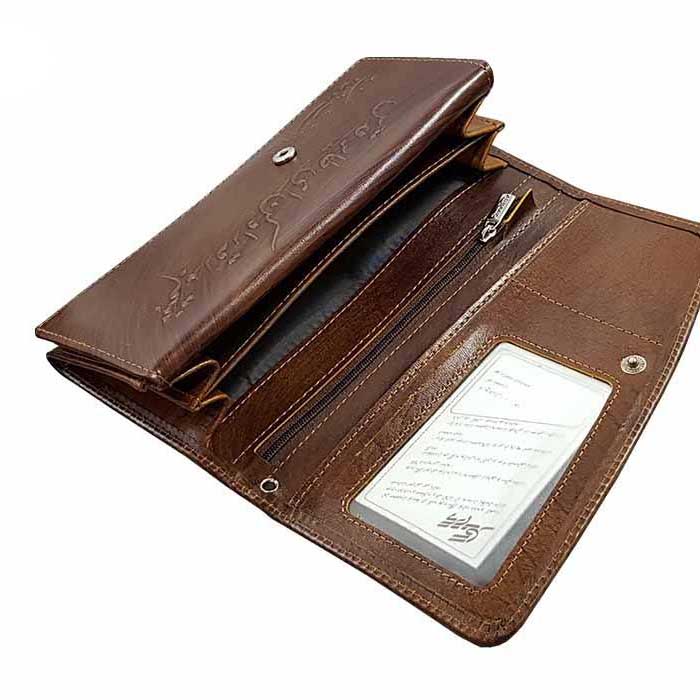 محفظة جلد إيرانية طويلة للنساء مع قصيدة