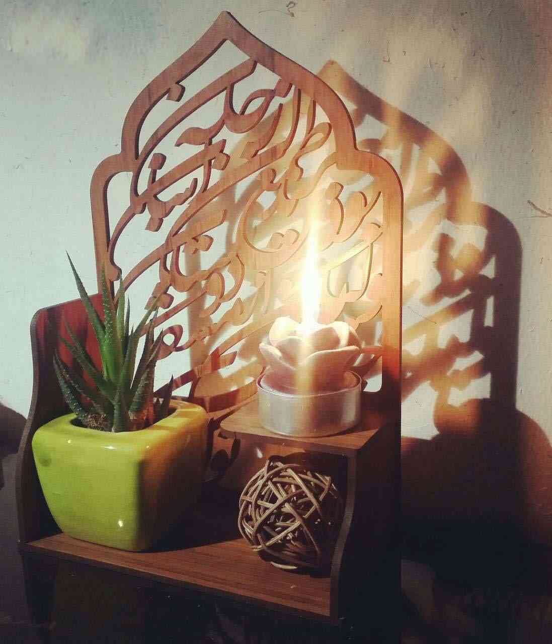 حامل شموع خشبي مزخرف لسطح الطاولة – خط فارسی