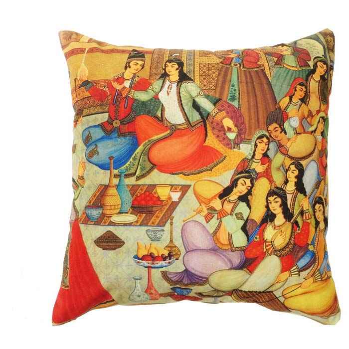 مقعد قدم من الفيلفت الاستوائي مع طقم من وسادتين مستوحى من الفن الإيراني