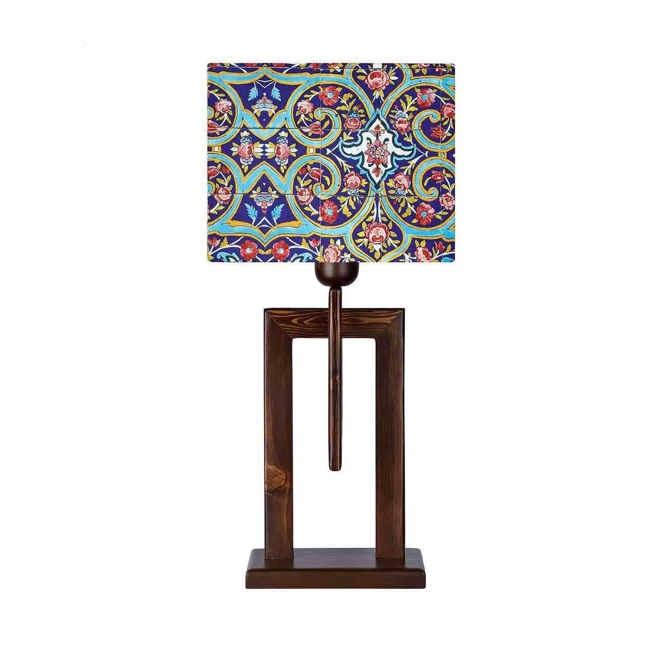 مصباح طاولة خشبي إيراني بلمسة فنية، مصنوع يدويًا، مزخرف بالبلاط