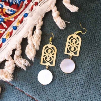 أقراط نحاسية إيرانية بنموذج عقيق أبيض