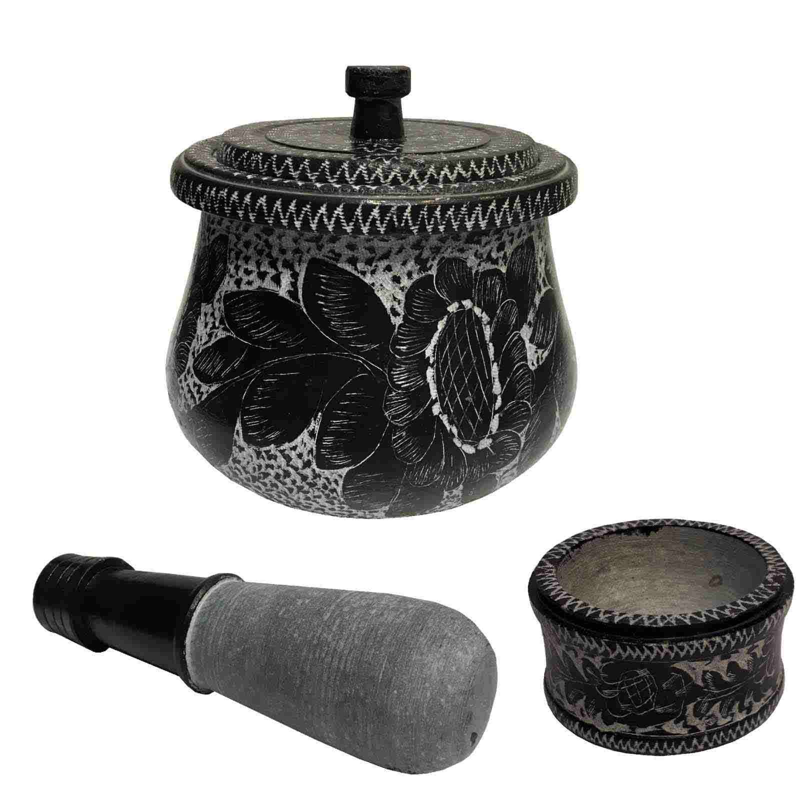 وعاء الديزي الإيراني من الحجر مع غطاء لطهي التشريب – زهرة