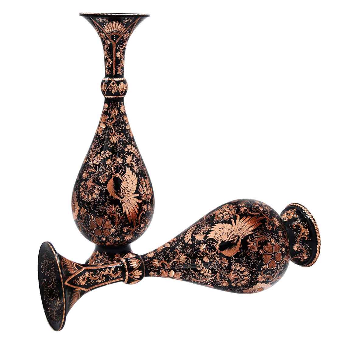 مزهريتان نحاسيتان إيرانيتان محفورتان يدويًا زخرفية – مجموعة من 2 قطع