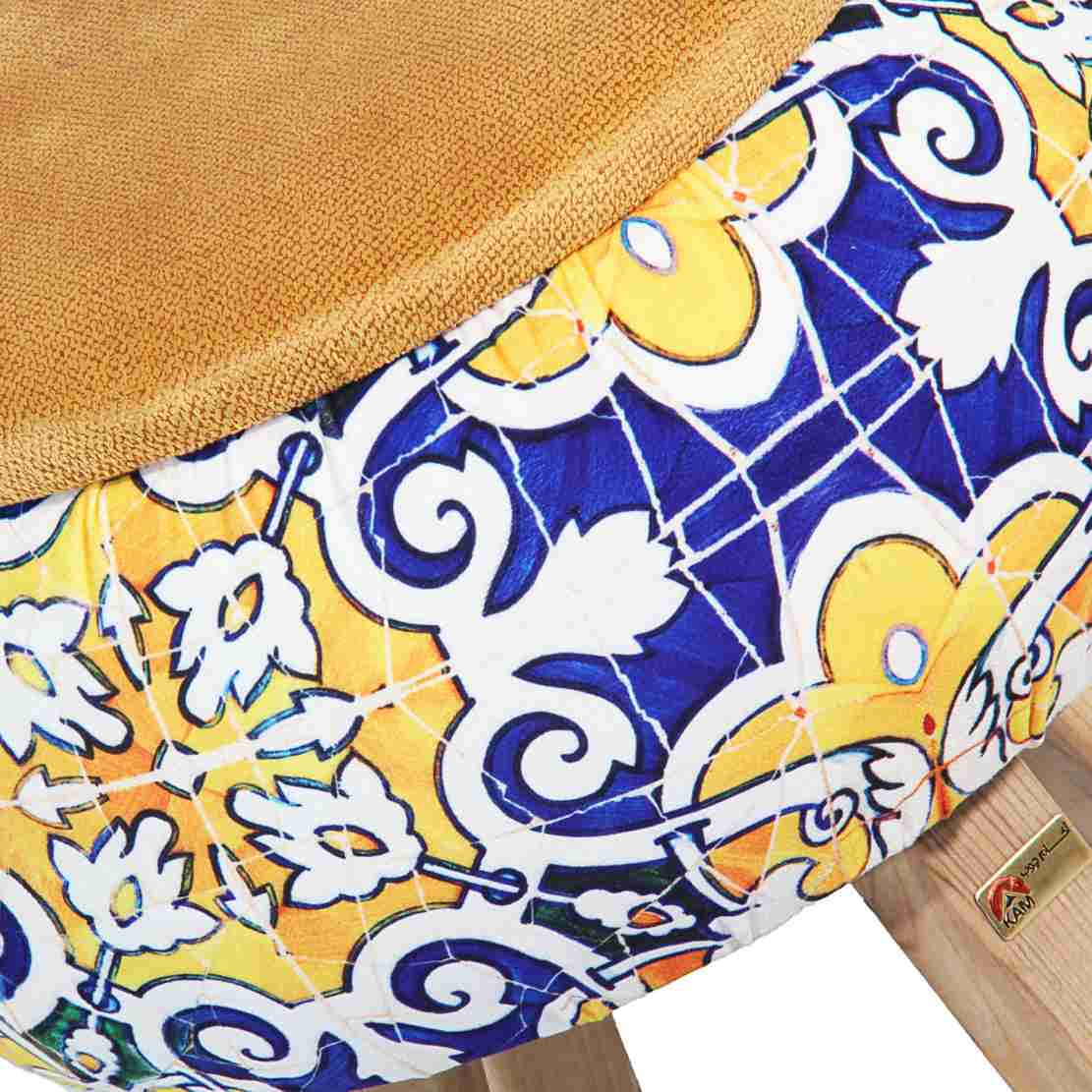 مقعد قدم دائري من المخمل مستوحى من الفن الإيراني – زهري