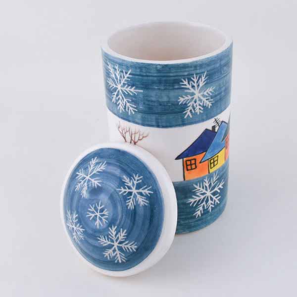 جرة علبة خزف – وعاء يدوي الصنع – نموذج شتاء