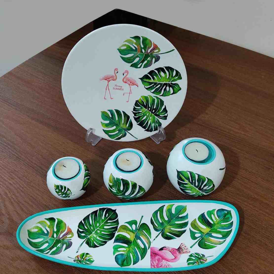 حامل شموع الشاي من الفخار وطبق