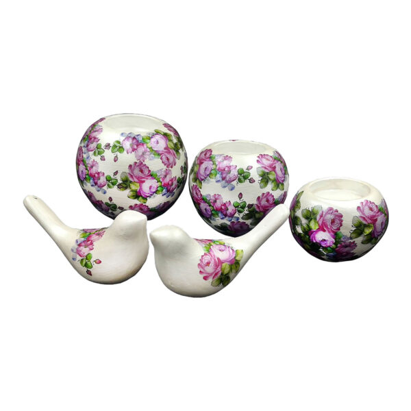 مجموعة حوامل شموع الشاي الإيرانية من الفخار - نموذج زهرة