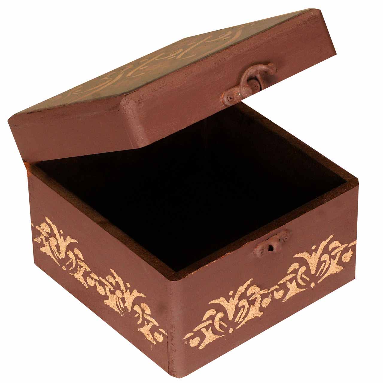 صندوق خشبي لهدايا مع نمط مستوحى من إيران وقصيدة
