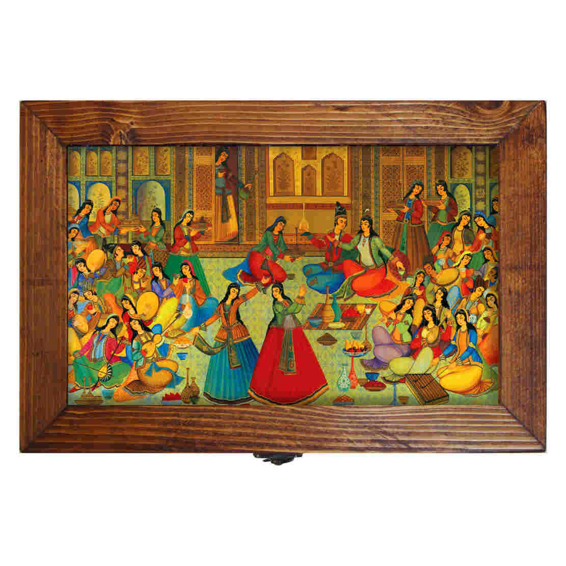 صندوق خشبي لهدايا مع نمط مستوحى من إيران ورسم