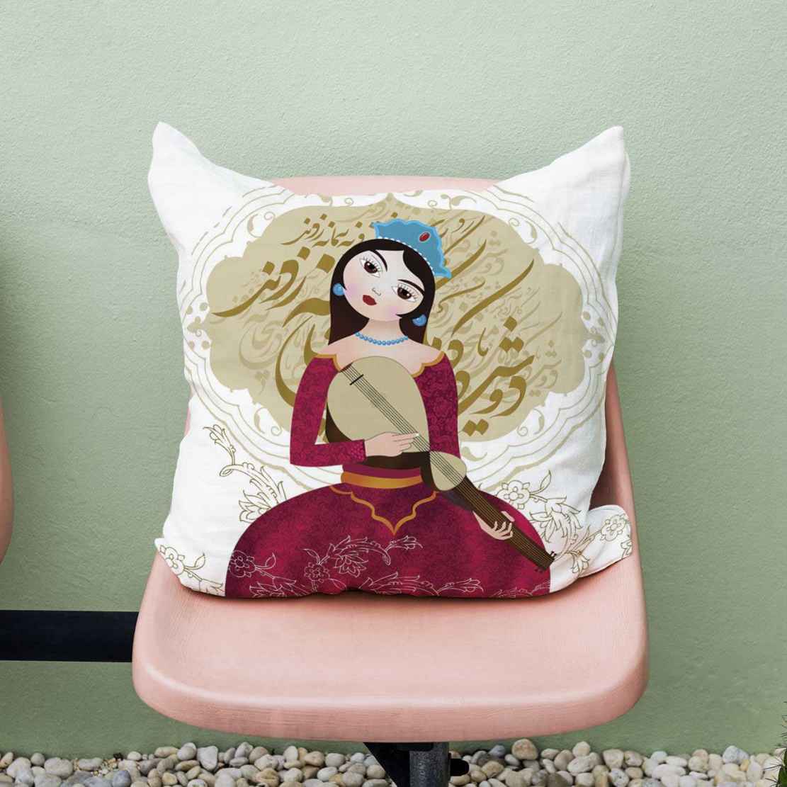 غطاء وسائد الخط الإيراني المطبوعة على القماش المخملي نموذج الفتاة (مجموعة من 2)