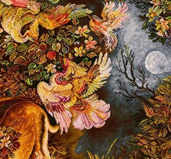 سجادة حائط إيرانية مصنوعة يدوياً من تبريز تصوّر فسيفساء دورة الحياة