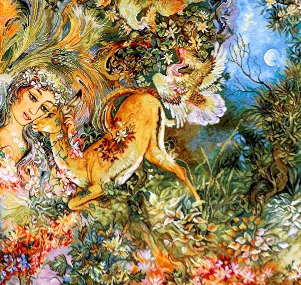 سجادة حائط إيرانية مصنوعة يدوياً من تبريز تصوّر فسيفساء دائرة هستي