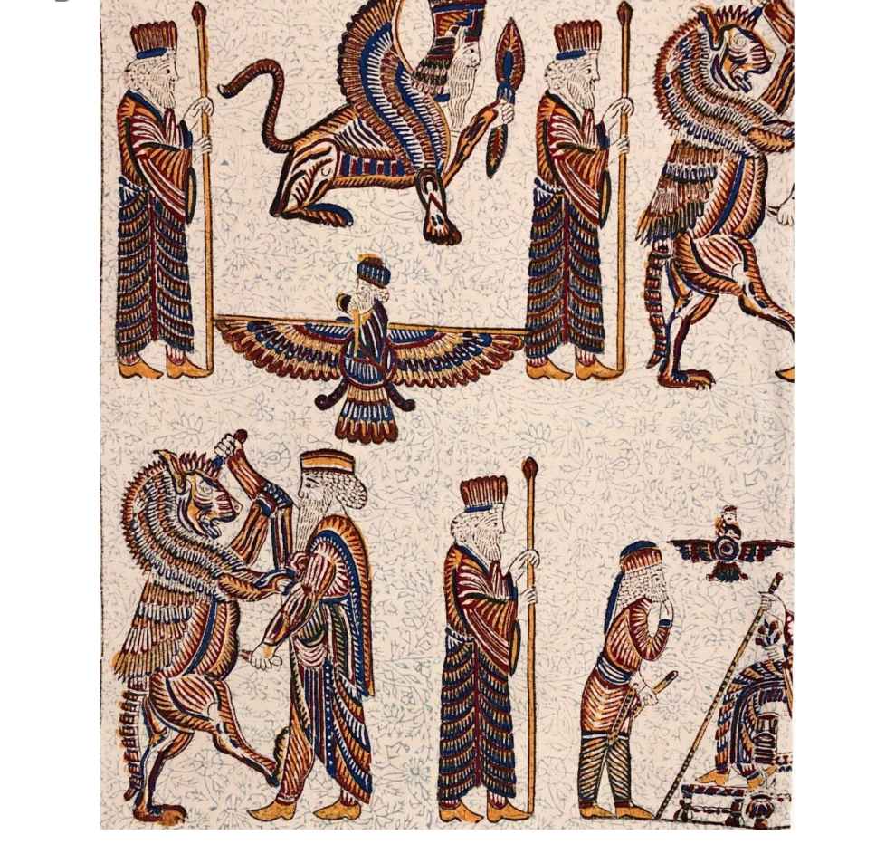 مفرش طاولة إيراني: طباعة قالب كالامكاري التقليدية من أصفهان تخت جمشيد