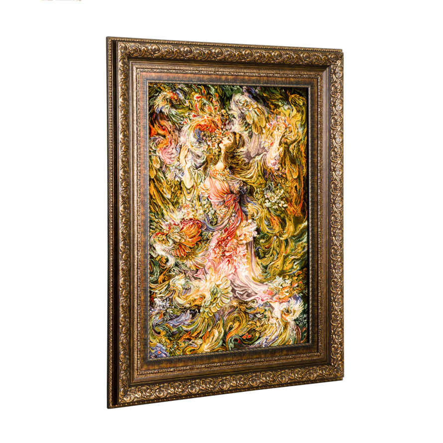 سجادة حائط إيرانية مصنوعة يدوياً من تبريز تصوّر فسيفساء رائحة الربيع