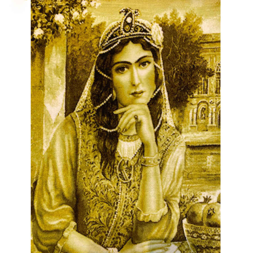 سجادة إيرانية تصويرية محبوكة يدويًا من تبريز تصور فتاة قاجار