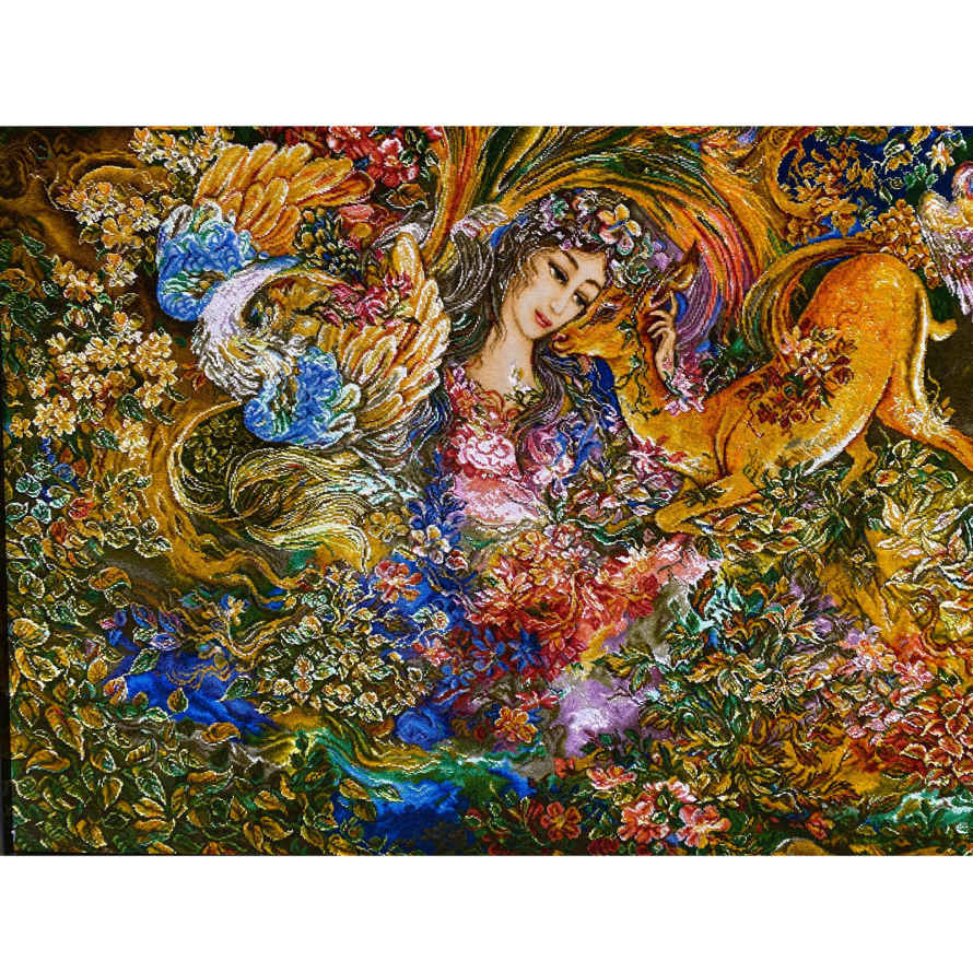 سجادة حائط إيرانية مصنوعة يدوياً من تبريز تصوّر فسيفساء دائرة هستي