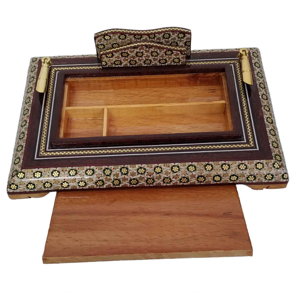 حامل قلم خشبي إيراني مصنوع يدويًا للمكتب – فن خاتمكاري الأنيق