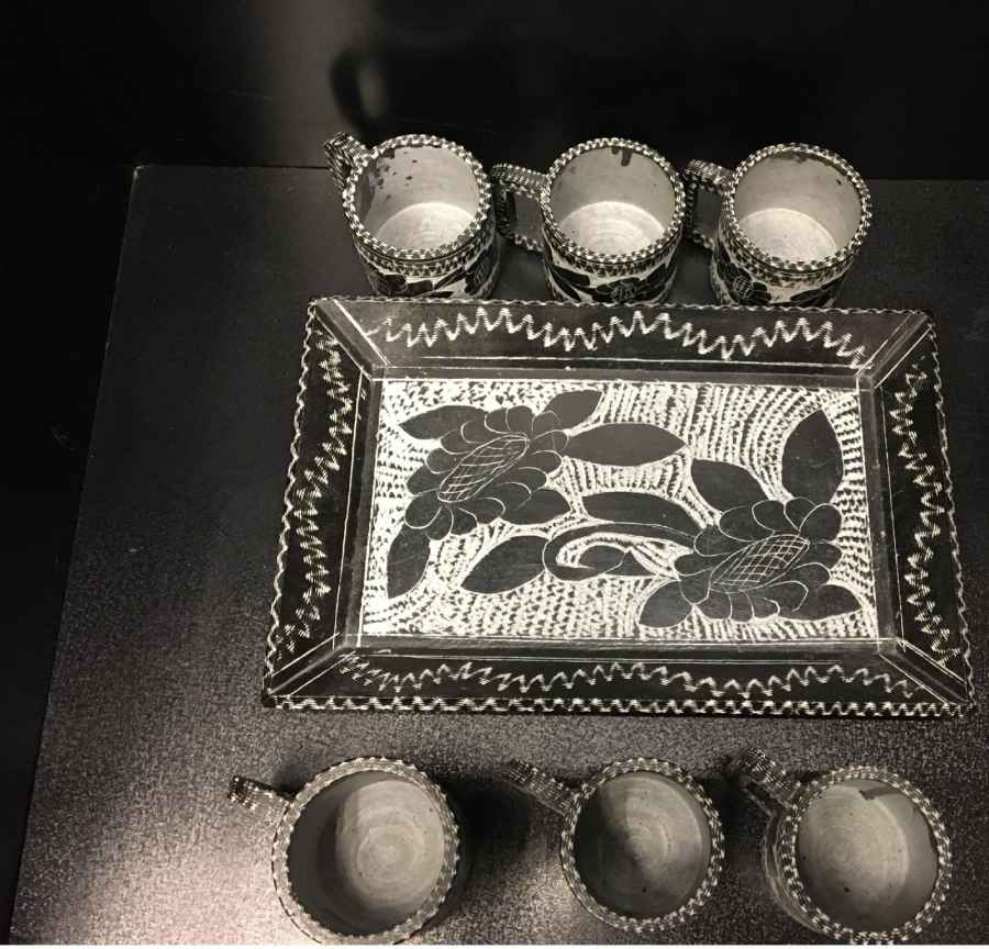 مجموعة شاي وقهوة من الحجر الإيراني المصنوعة يدويًا – محفورة جلسنج