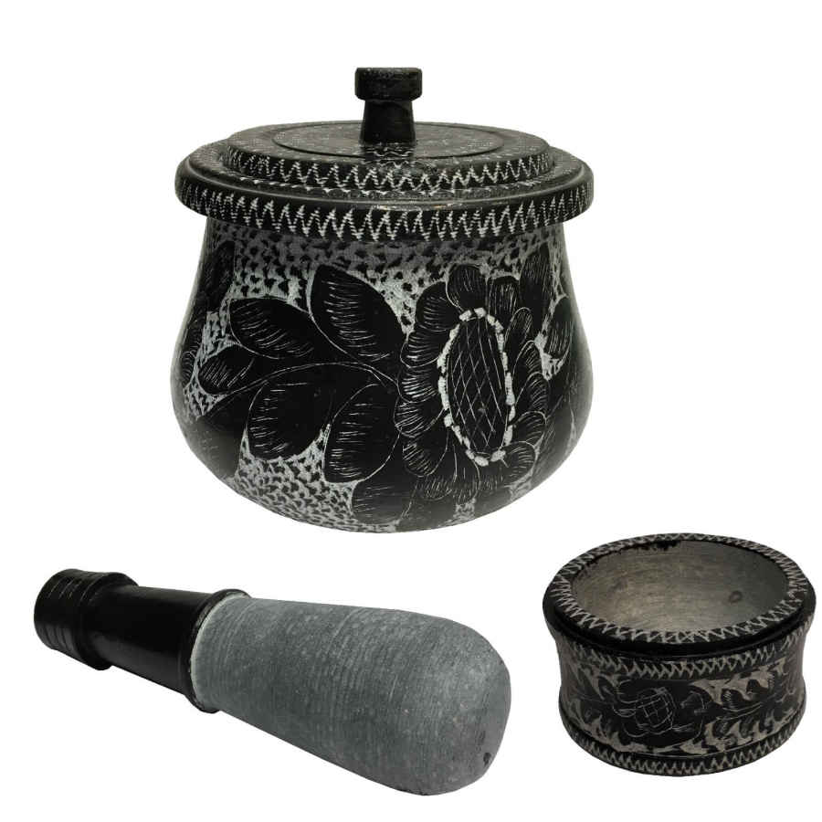 وعاء الديزي الإيراني من الحجر مع غطاء لطهي التشريب – لانا