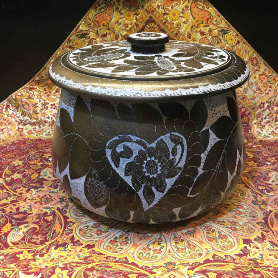 وعاء الديزي الإيراني من الحجر مع غطاء لطهي التشريب – سيفدا