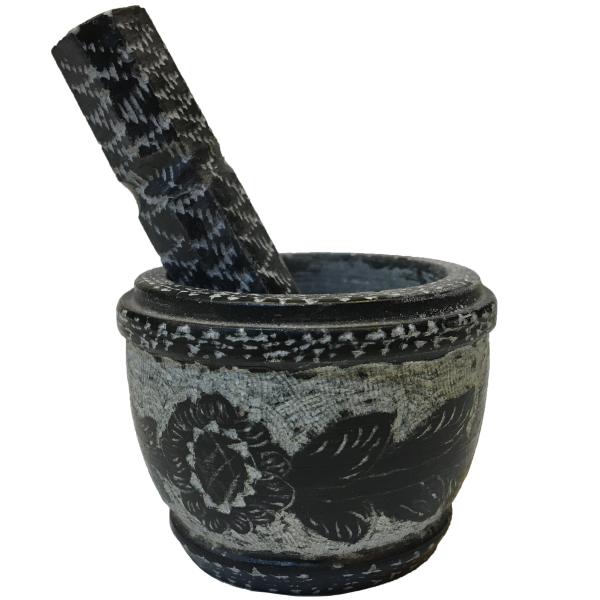 مدق وهاون حجري بنقشة زهور إيرانية تقليدية – خورشيد