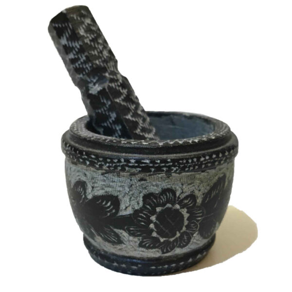 مدق وهاون حجري بنقشة زهور إيرانية تقليدية - خورشيد