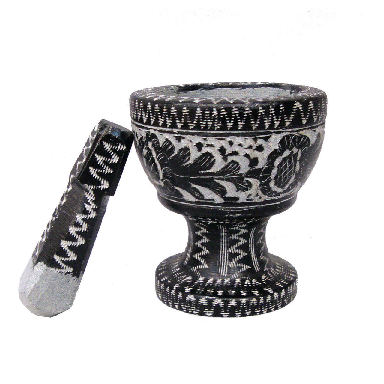 مدق وهاون حجري بنقشة زهور إيرانية تقليدية – روزلی