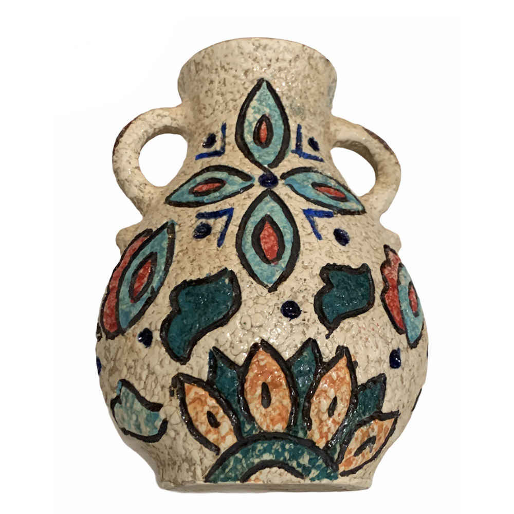 إناء فخاري إيراني زخرفي بنقش فني مرسوم يدويًا – الأزهار